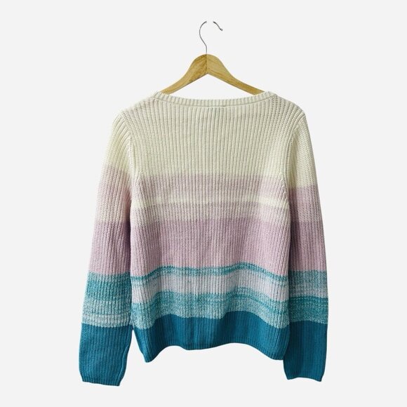 TALBOTS SHAKER STITCH BATEAU NECK Women’s SWEATER SPRING OMBRÉ Size Large NWT - Picture 3 of 7